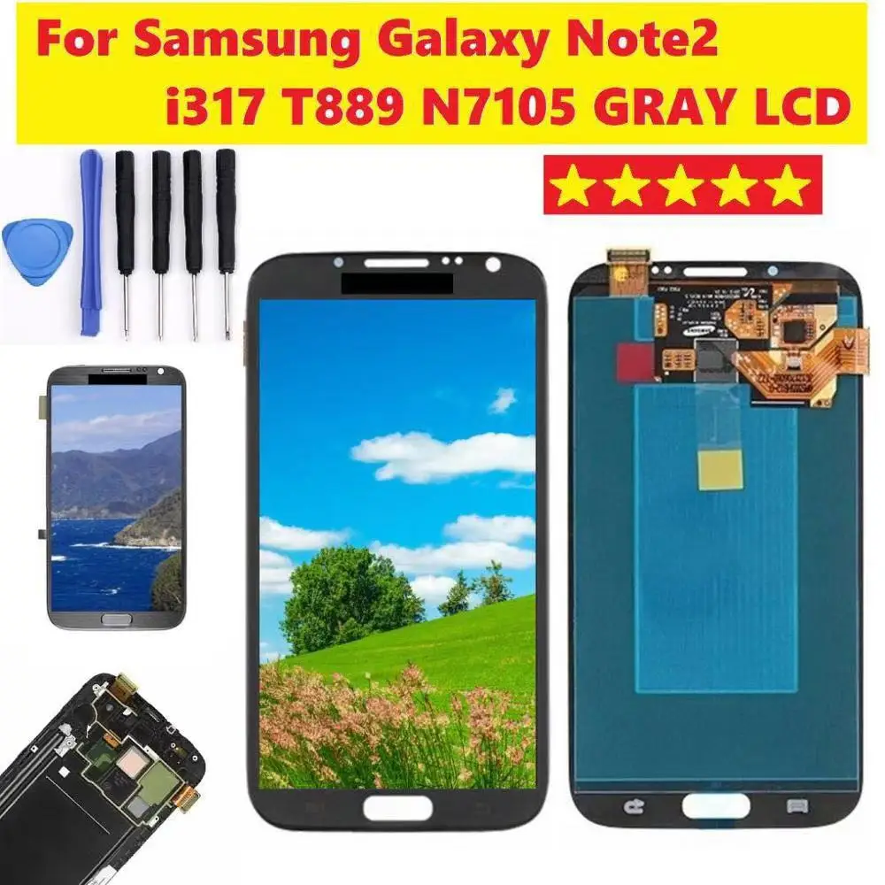 

100% Tested High Quality for Samsung GALAXY Note 2 N7100 N7105 LCD With Frame Display+Touch Screen Digitizer Assembly+Tools