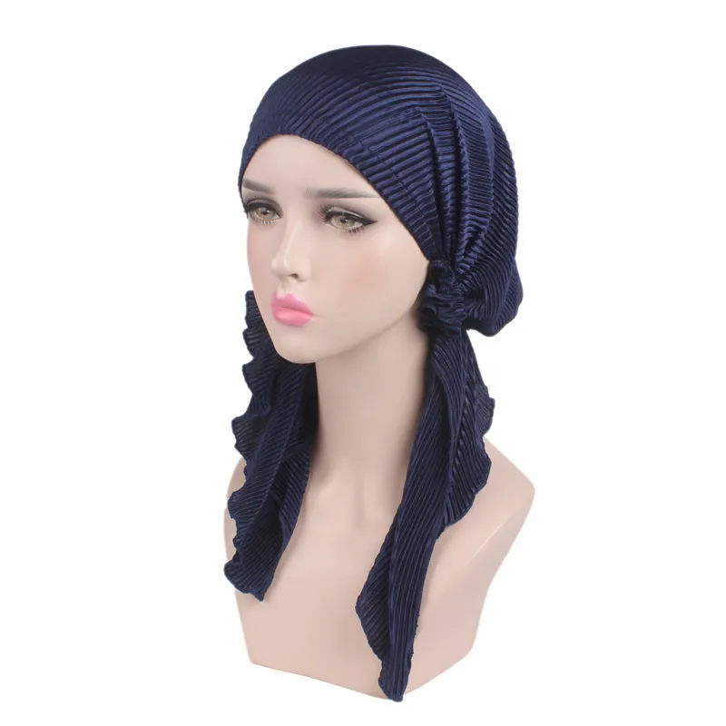 Muslims Women Ruffle Turban Hat Scarf Cotton Chemo Beanies Chemotherapy Bonnet Caps Bandana Headscarf Head Wrap Cancer Hair Loss 5