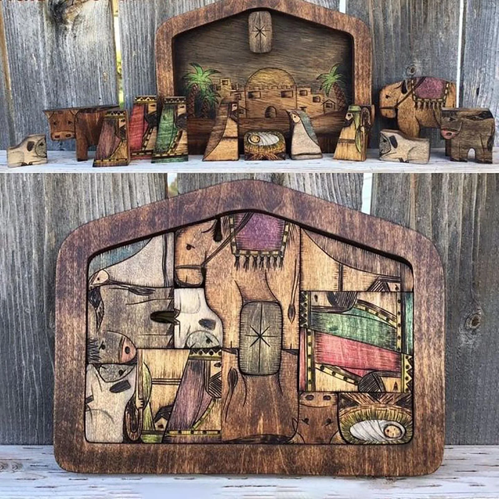 Wooden Jesus Puzzles Nativity Set Nativity Puzzle With Wood Burned
