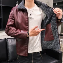 Мужские кожаные куртки, Мужская мотоциклетная куртка из искусственной кожи, деловая Повседневная Толстая теплая зимняя куртка с меховым воротником, ветронепроницаемые байкерские пальто