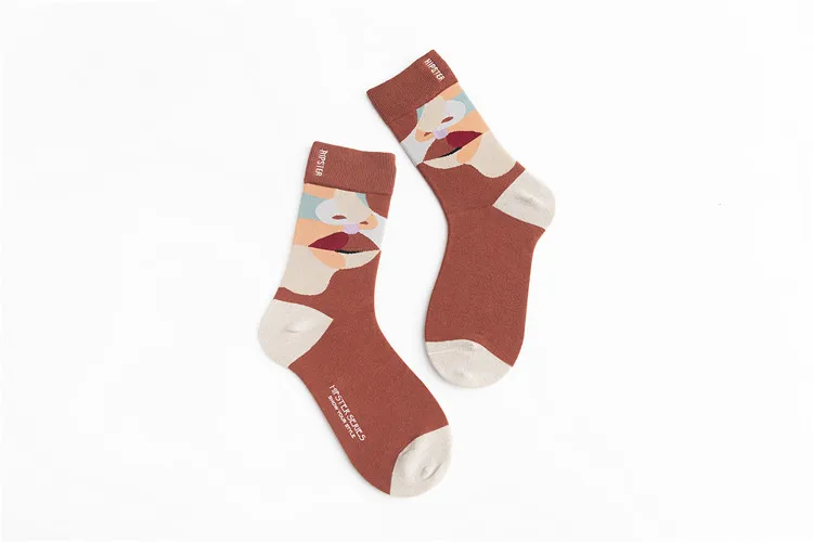 Мужские носки в стиле унисекс с масляными рисунками, 100 хлопок, Harajuku, цветные мужские носки, стандартные, 1 пара, Размеры 35-43 - Цвет: 8108-1