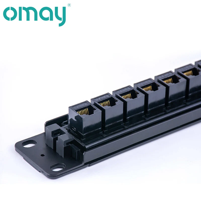 24 Port CAT6 Through Coupler Patch Panel RJ45 Network Cable 19in 1U with Back Bar Rackmount CAT6A UTP Keystone Jack rj45 patch panel