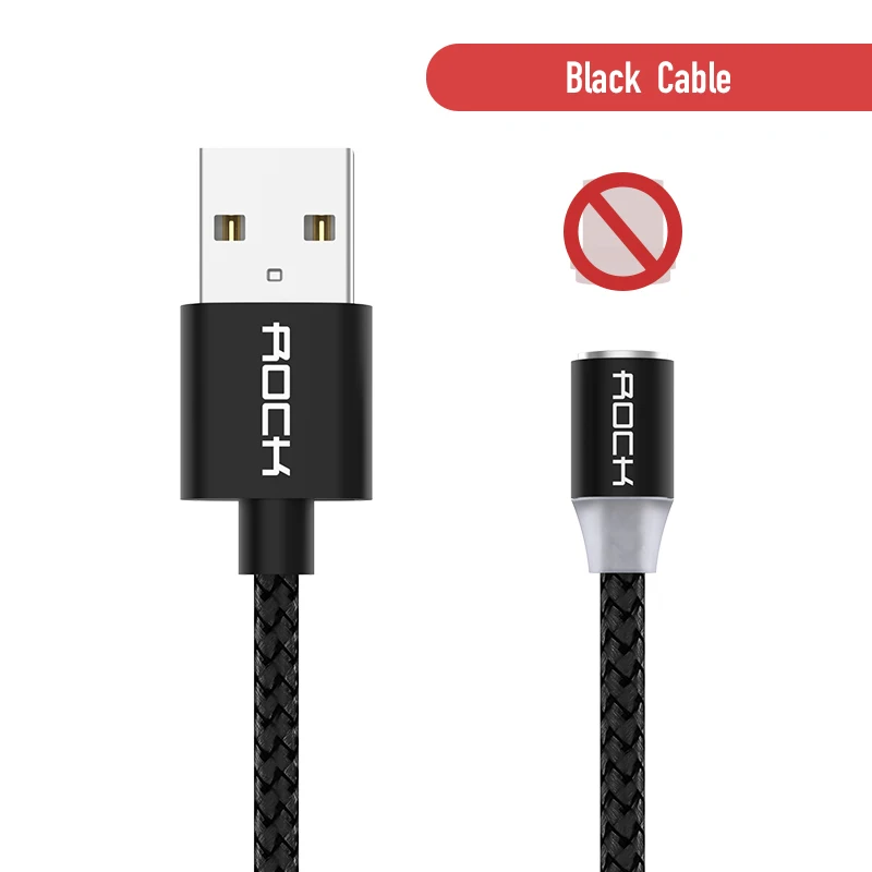 Only Black Cable Магнитный кабель ROCK для быстрой зарядки с разъемом type-C Micro Usb для быстрой зарядки Usb C светодиодный светильник для iPhone Xiaomi huawei Phone 1 м магнитное зарядное устройство - Цвет: Only Black Cable