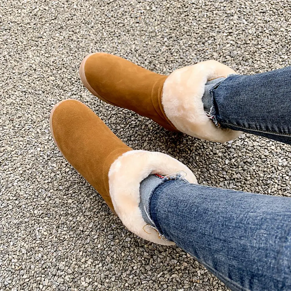 Women winter snow boots warm short plush boots for women Round Toe winter shoes student footwear And calf suede women's boots