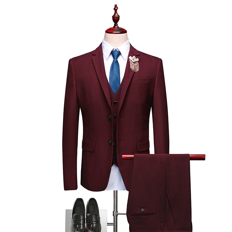 

Новый брендовый смокинг для жениха, 2021, мужские костюмы на заказ, цвет красного вина, Terno, приталенные, с остроконечным лацканом, мужские свадебные, выпускные костюмы