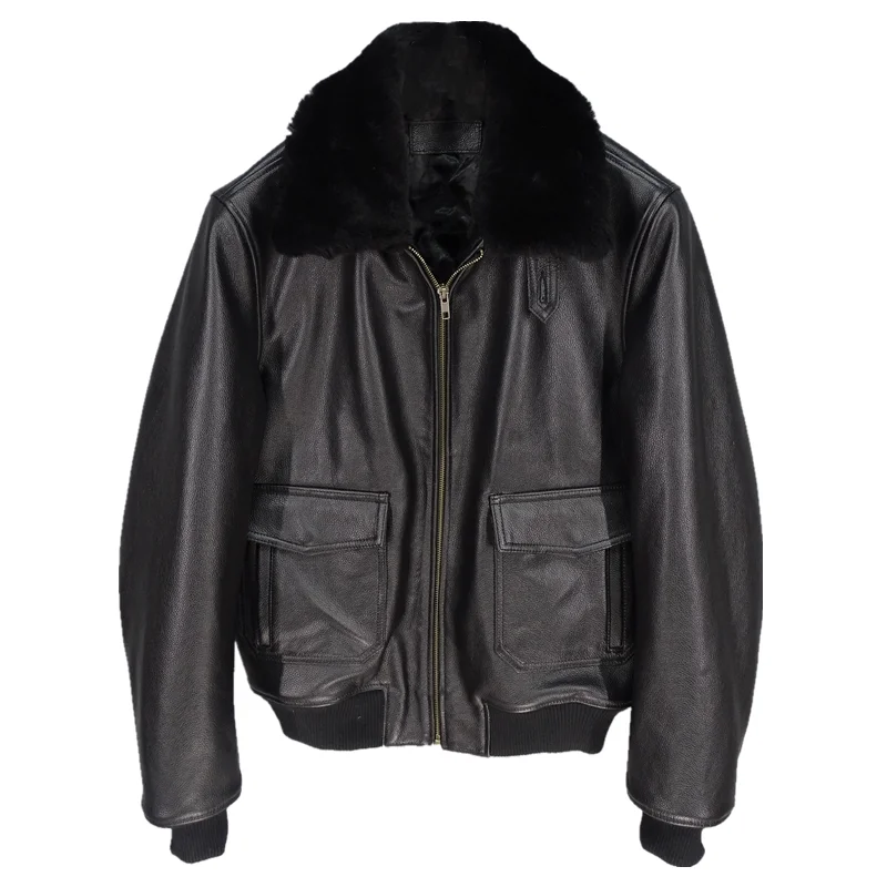 

2020 Black Men Military Pilot Leather Jacket Plus Size XXXXL Cotton Lining Genuine Cowhide Winter Aviator Leather Coat