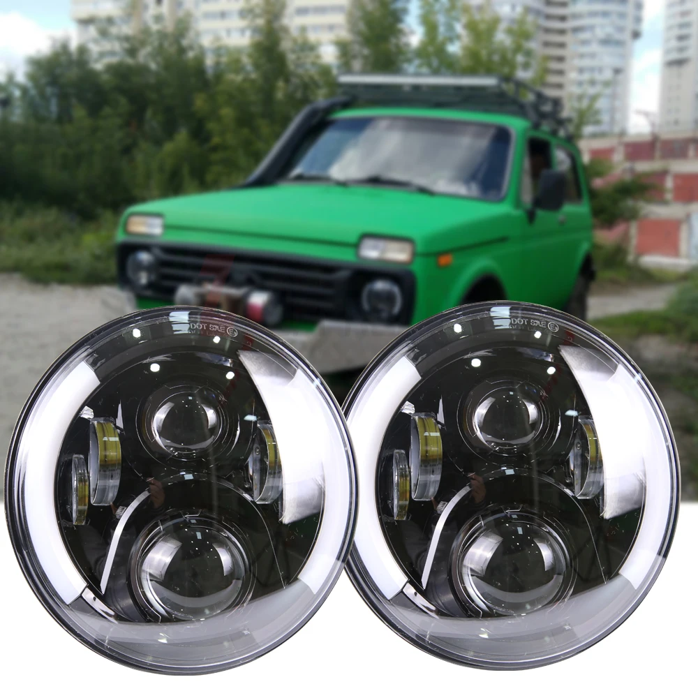 

For Hummer Toyota Land Rover 7" Round LED Headlight Headlamp With H4 LED drl Hi/Low beam For Jeep Wrangler
