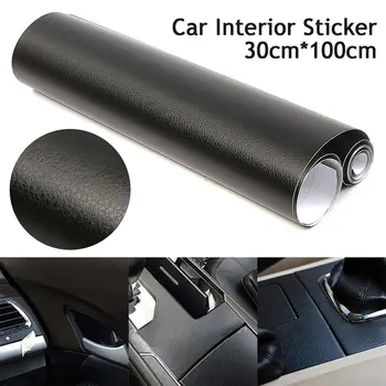 100x30 CM Nero Auto Interni Decor FAI DA TE 3D Struttura In Pelle Auto Cruscotto Trim Pellicola Foglio di Vinile Adesivi Vehilce Copertura Del Corpo Della Decalcomania