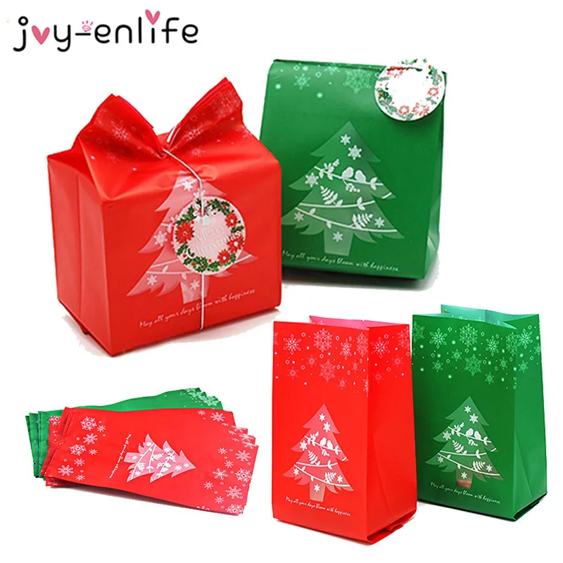 

40/60pcs Merry Christmas Gift Bags Xmas Tree Gift Box Packing Bag Decoration Kids New Year Christmas Candy Bag Noel Navidad 2019