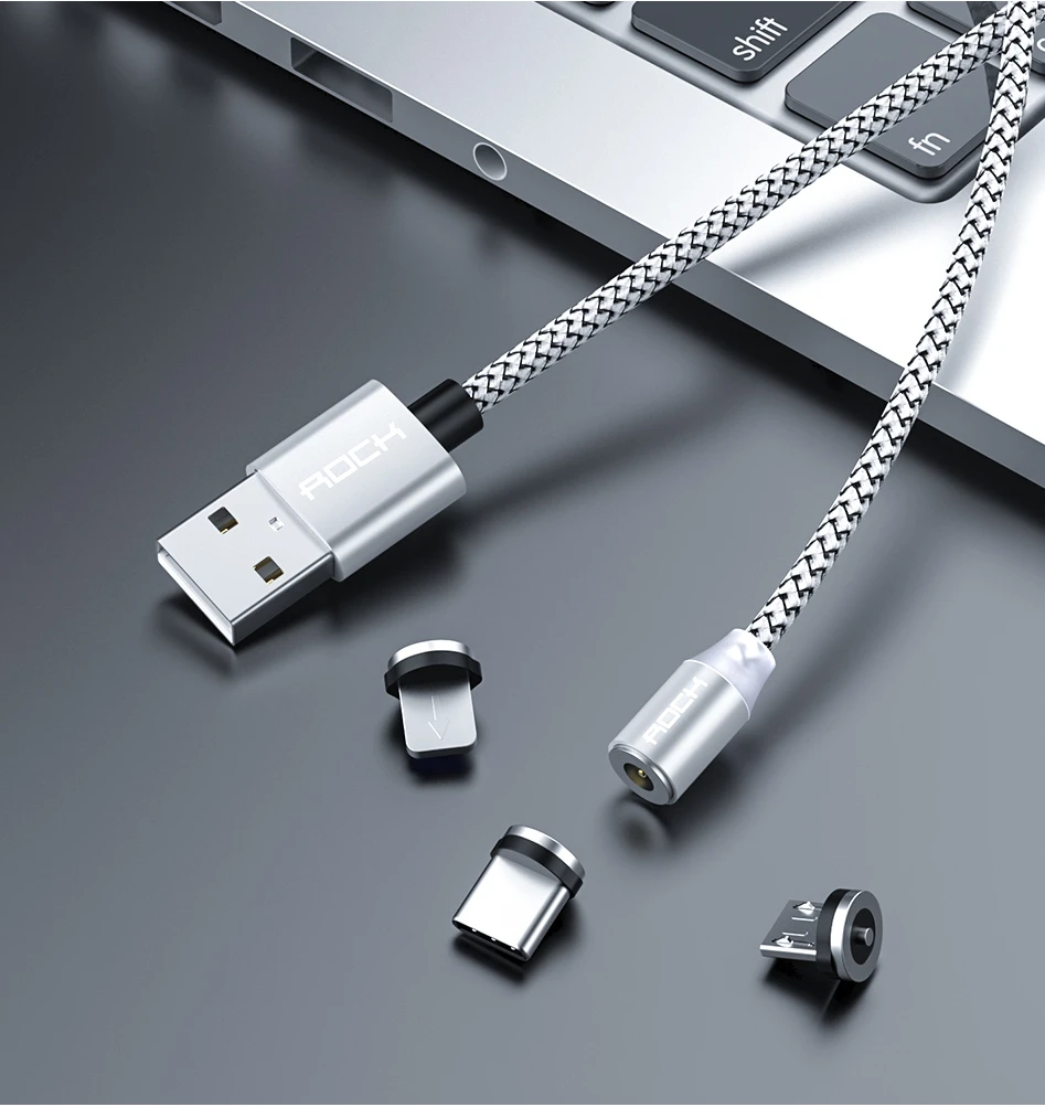ROCK светодиодный магнитный кабель Micro usb type C, зарядное устройство для Xiaomi Redmi Note 8, iPhone X, samsung S9, huawei, быстрая зарядка, USB C, 1 м