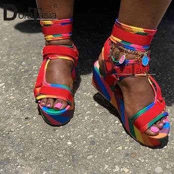 

DORATASIA Wholesale Female INS Summer Platform Sandals Ankle Strap Wedges Sandals Women 2020 Party Wedges Gladiator Shoes Woman