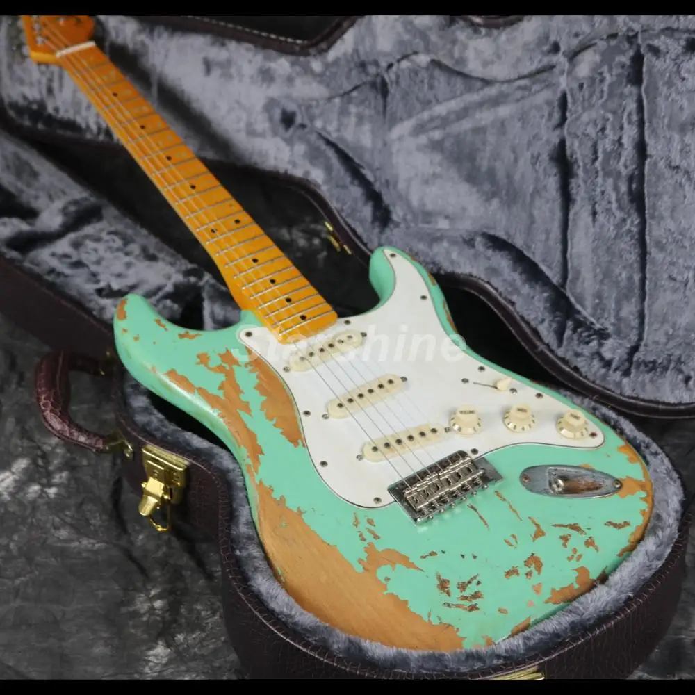 

In Stock Fast Shipping Heavy Relic Electric Guitar Z-ZS3 Nitrolacquer Green Color Handmead Fast Delivery Good Quality Alder Body