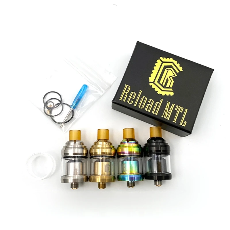 

Vmiss Reload MTL RTA Tank 22mm Diameter 2ml Capacity Adjustable Atomizer With Yellow Drip Tips Mouthpiece Vape Mod