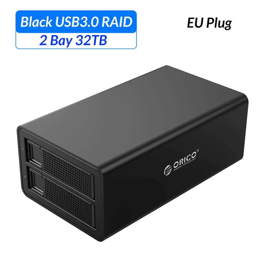 Black EU Plug ORICO 3,5 ''док-станция для жесткого диска 2Bay USB3.0 to SATA с RAID жестким диском корпус алюминиевый корпус для жесткого диска 32 ТБ емкость чехол для жесткого диска - Color: Black EU Plug