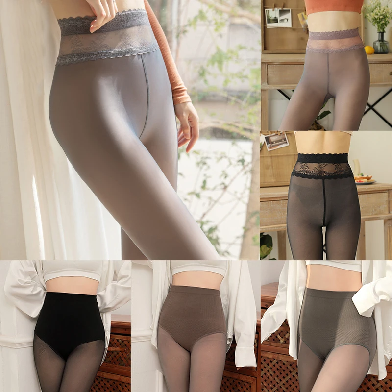 

Foot Pants High Waist Women Leggings Pantyhose Elasticity Translucent Thin Fleece Fake Skin Warm Jeggings Stockings Lace Waist