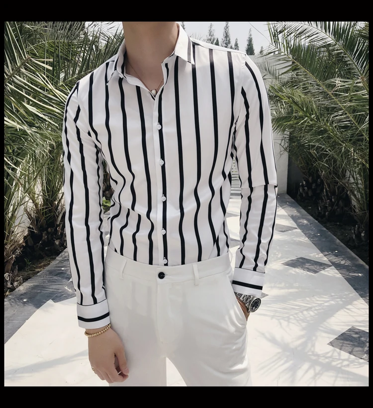 Мужская рубашка Smart casual, классический контрастный Стандартный крой, длинный рукав, полосатая рубашка, британский стиль, мужская рубашка размера плюс