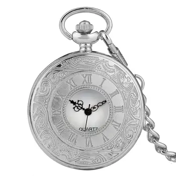 

Exquisite Silver Cover Pocket Watch for Males, Classic Half-hollow with Roman Numerals Case Pocket Watches for Ladies, Utility A