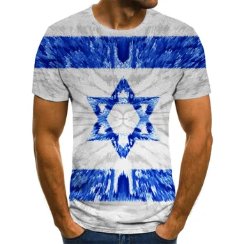 

Funny 3DT shirt Israel flag hexagonal T-shirt men and women Israel T-shirt casual fashion T-shirt printing blue Harajuku T-shirt