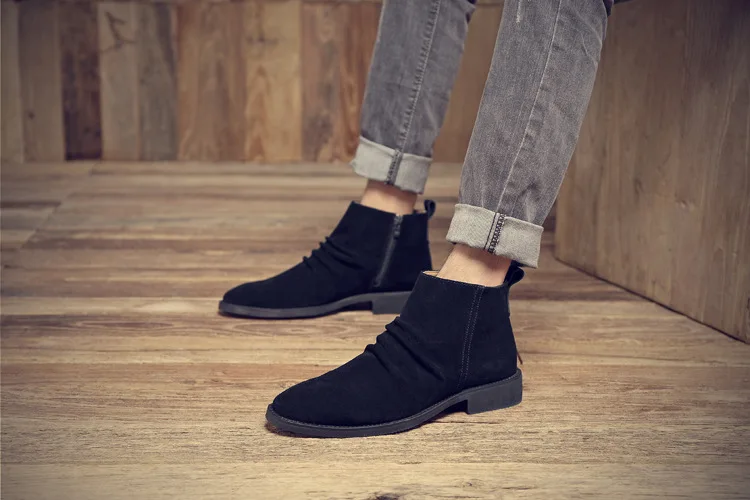 Men's pointy scalp boots zipper retro British trend men's boots high top casual leather shoes Chelsea real leather boots
