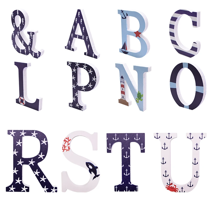 

Printed Wood Wooden Letters blue Alphabet Wedding Birthday Party Home Decorations Ornament Personalised Design