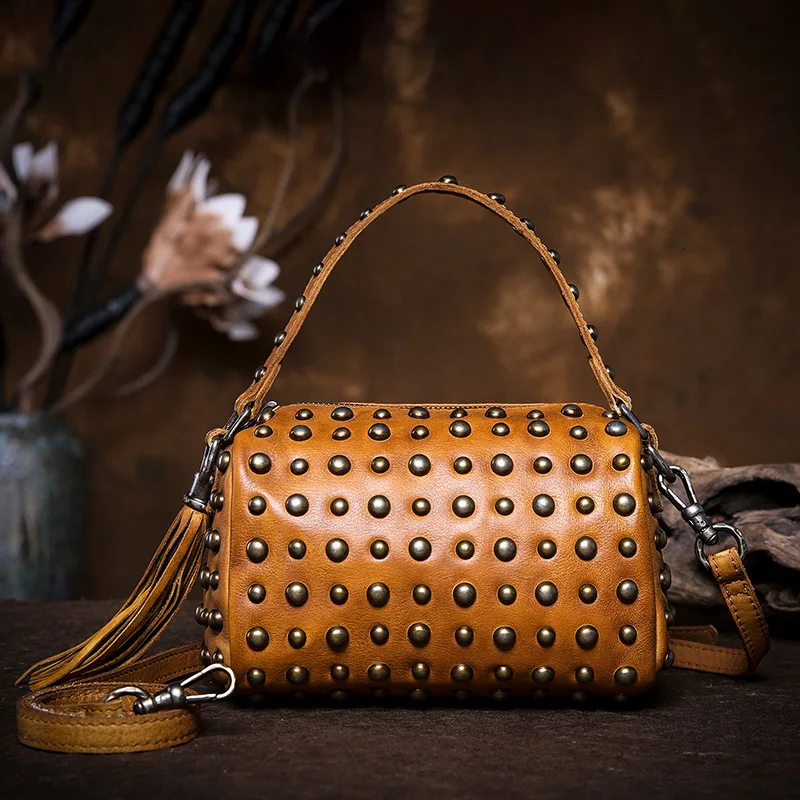

Rivet Handbags Genuine Leather Shoulder Bag Lady Luxury Fashion Crossbody Bags for Women Designer Small Totes Messenger Purse