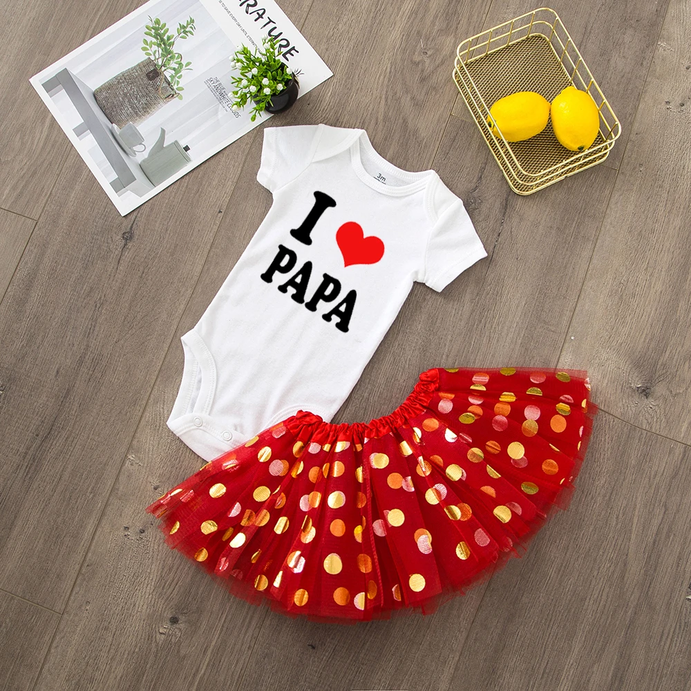 Принт с буквами для детей, платье для девочек с надписью «I Love Papa», комбинезон с короткими рукавами+ юбка-пачка, комплекты из 2 предметов, летние костюмы для младенцев, комплект одежды - Цвет: RA12-SQPWHYRD-
