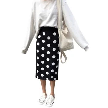 

Autumn Winter New Dot Pattern Knit Straight Skirt Fashion Slim High Waist Women Bodycon Skirt