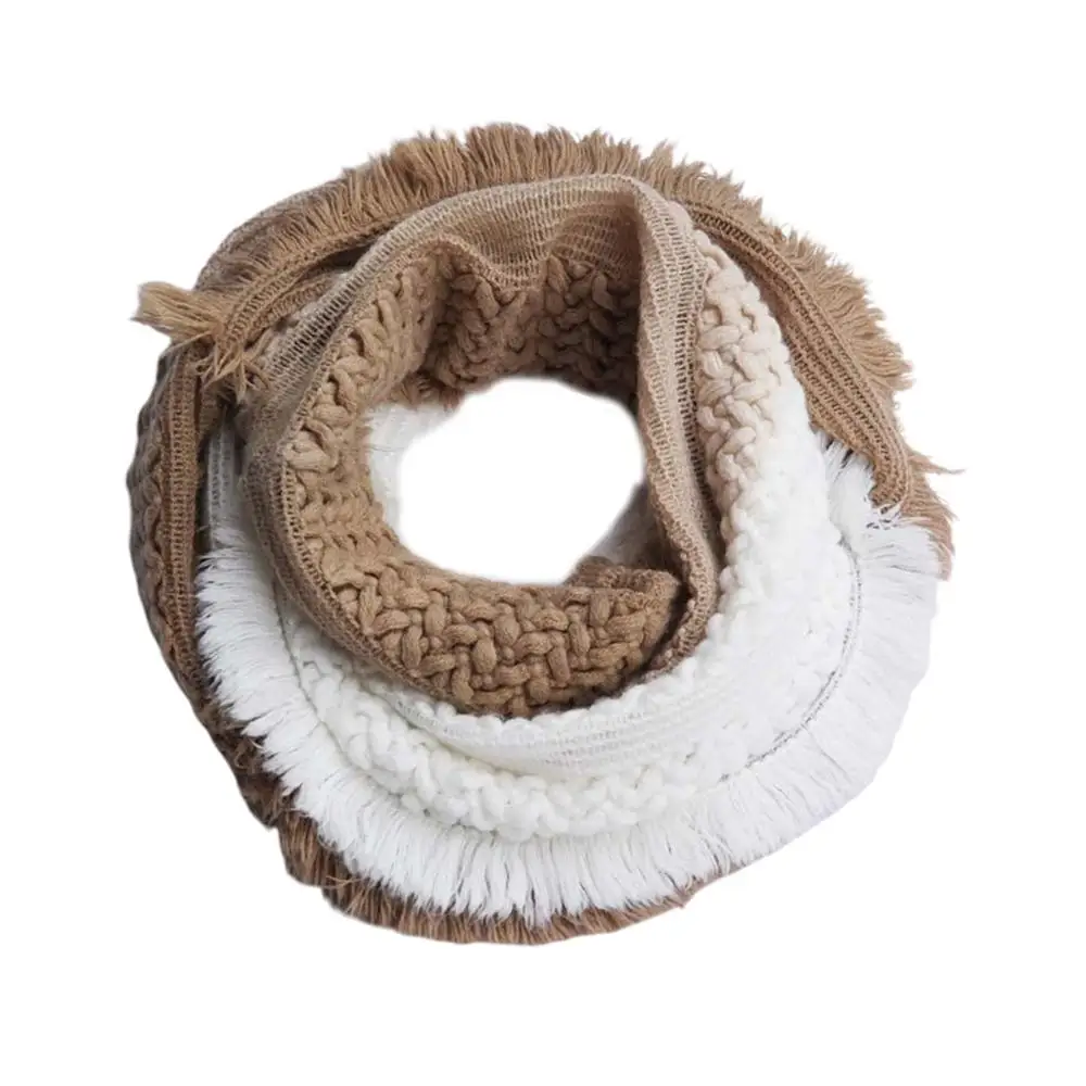 KH Womens Winter Bib Gradient Color Pineapple Pattern Knit Infinity Scarf with Tassels Crochet Thicken Large Loop Wraps Neck Warmer - Цвет: KH