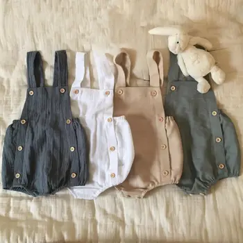 

2020 Newborn Baby Boy Girls Button Romper Summer Cotton Sleeveless One-pieces Suspender Jumpsuits Toddler Infant Clothes Outfits