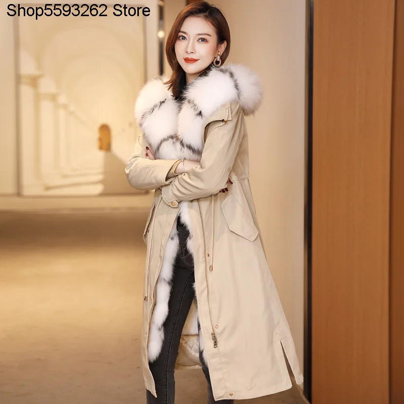 

Pai Overcome Coat Women's Middle School Long Money 2020 Rabbit Fur Fur One Piece Liner Fox Mao Lian Cap Fur Coat