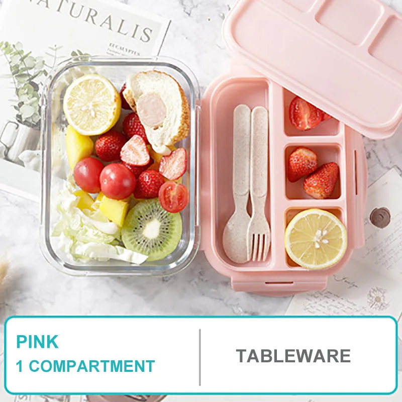 Pink 1 compartment ONEUP Ланч-бокс для детей стеклянный микроволновый порционная коробка Bento для хранения еды контейнер с отсек для хранения школы герметичная кухня Comida - Цвет: Pink 1 compartment