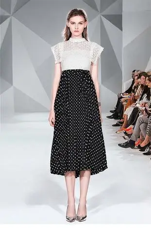 

Photo Shoot 2019 Sophisticated Style Dress Summer New Style Sleeveless Lace Joint Contrast Color Polka Dot Medium-length Dress