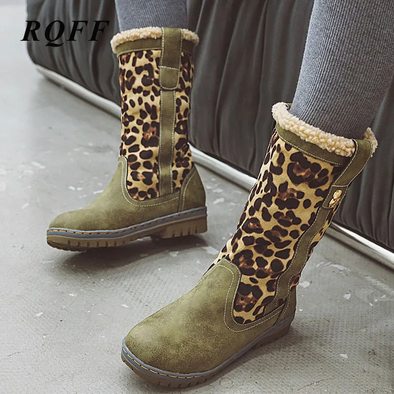 2019 г. Зимние ботинки женские без шнуровки средней высоты Леопардовый принт