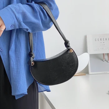 

Women Shell Crossbody Bag Korean Semi-round Underarm Shoulder Bag Lizard Pattern Shoulder Personalized Niche Design Bag 2B2Q