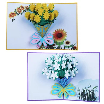 

2 Pcs Gardenia Sunflower Greeting Card 3D Colorful Folding Flower Decorative Blessing Greeting Card for Thanksgiving Birthday (P