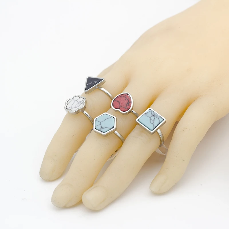 20 Pcs/Lot New Geometric Shape Mix Natural Stone Rings Women's Ring Fashion Jewelry Bague
