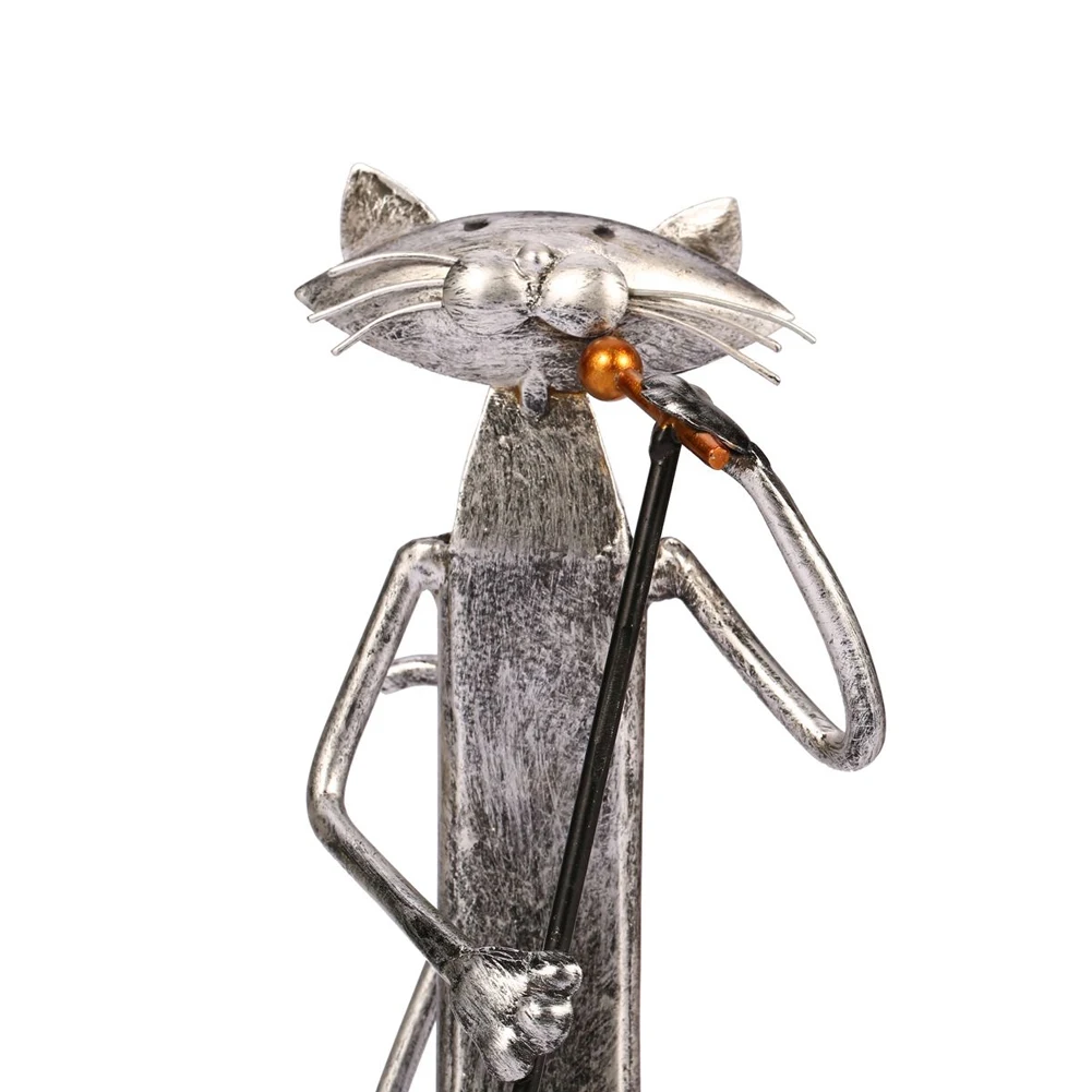 Gift Cat Sculpture Desk Decorative Crafts Figurine Living Room Modern Simple Small Handmade Home Ornament Office Iron Art