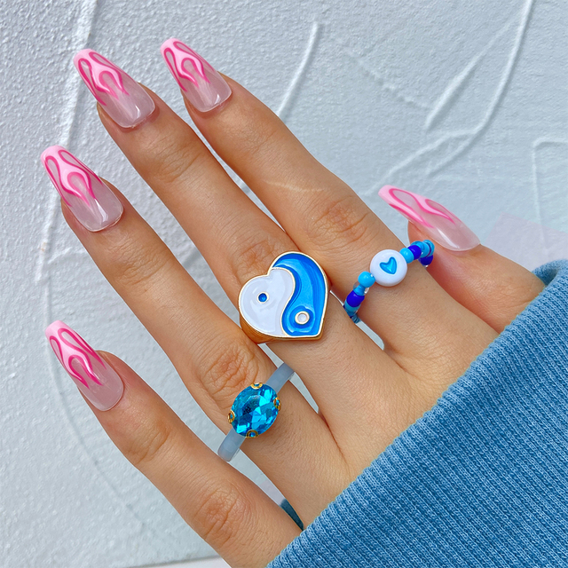 Heart Y2K Ring Set Open Cooper Rings For Women Candy Color Hand-painted Knuckle Rings Jewelry