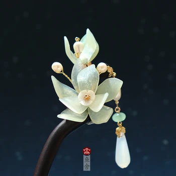

hairpin flower hairpin Hanfu ancient costume ancient style magnolia flower classic jade hairpin son tassel step shake