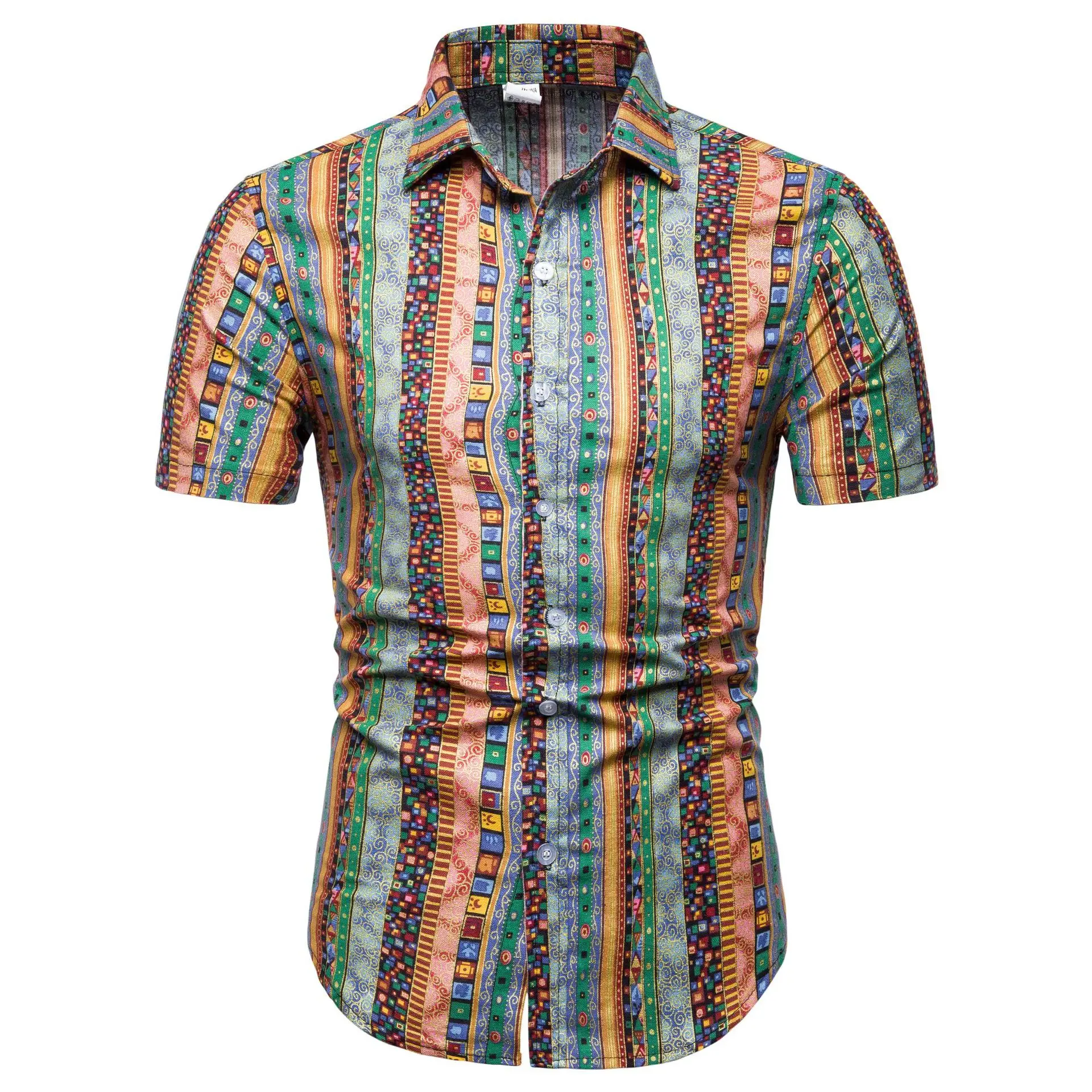 Алиэкспресс Лидер продаж мужская рубашка в этническом стиле с цветочным принтом большого размера Повседневная приталенная Мужская