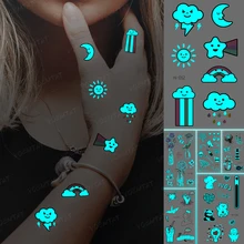Luminous Tattoos Cute Clouds Rainbow Raindrops Sun Moon Starry Sky Waterproof Temporary Tattoo Sticker Women Men Kids Glow Tatto