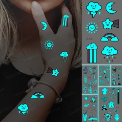 Luminous Tattoos Cute Clouds Rainbow Raindrops Sun Moon Starry Sky Waterproof Temporary Tattoo Sticker Women Men Kids Glow Tatto