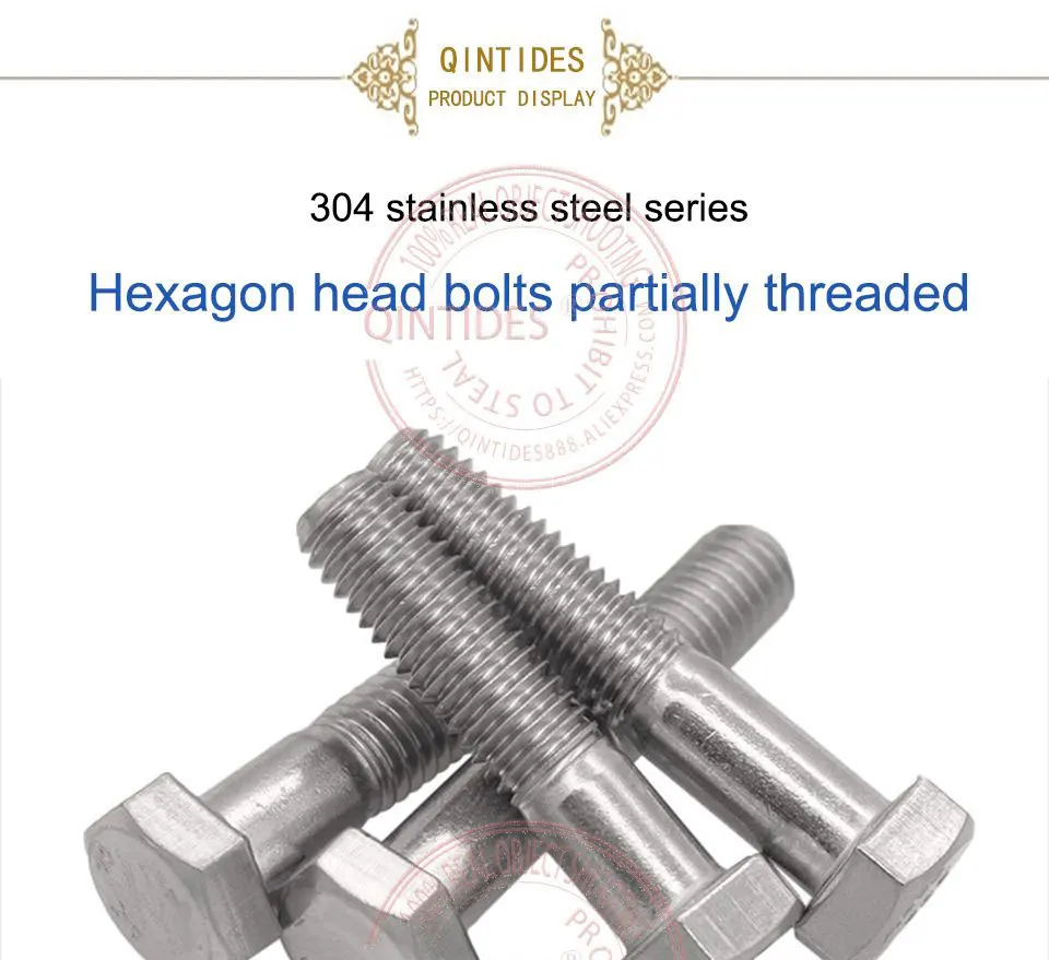 A2 304 Stainless M6 M8 M10 M12 Hex Hexagon Head Screw Bolts Partial Threaded 