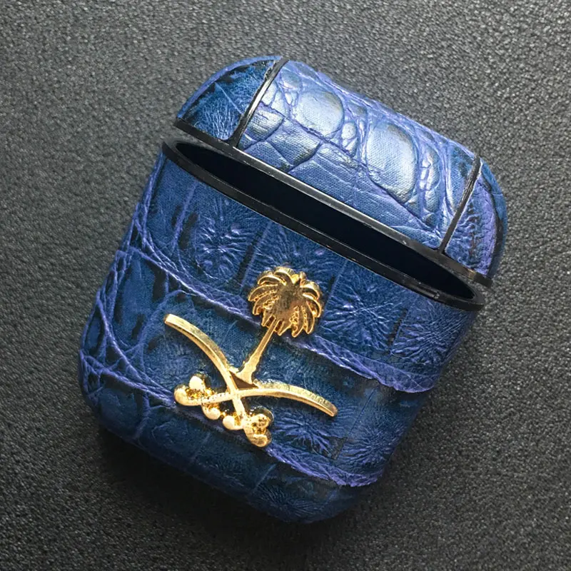 For Airpods Blue Кожаный чехол с национальной эмблемой Саудовской Аравии для iphone X 7 8 6 6S Plus XS чехол для MAX XR Bluetooth беспроводной Чехол для наушников для AirPods - Цвет: For Airpods Blue
