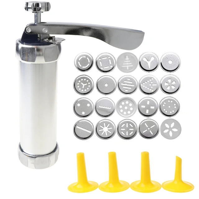 Littleduckling Cookie Press Stainless Steel Cookie Press Gun Kit Biscuit Maker and Churro Maker Cookie Press Machine with 20 Cookie Discs 4 Nozzles