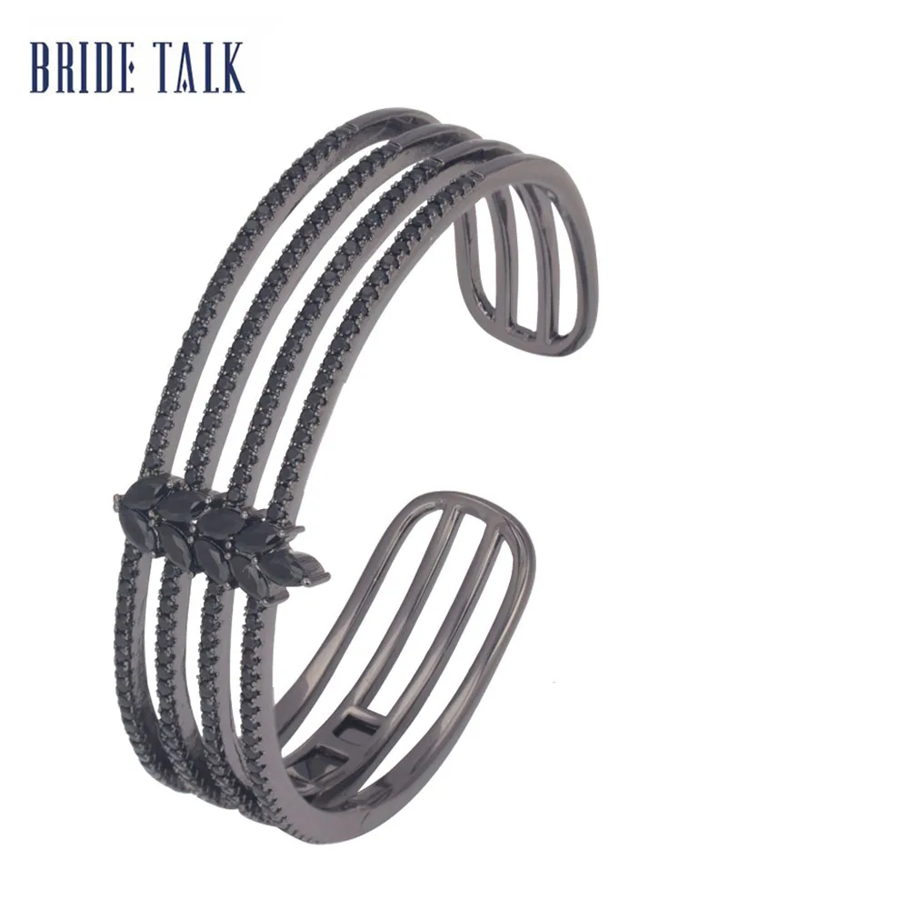 black color bangle Роскошные ювелирные изделия для невесты, многослойный золотой браслет, Дубай, микро проложили багет, кубический циркон, регулируемый браслет, кольцо, наборы ювелирных изделий - Окраска металла: black color bangle