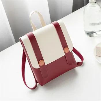 

Creative New Fashion Women Girl Hit Color Leather Student School Bag Shoulder Bag Feminina Small Backpack Slung Shoulderless