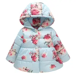 Детские зимние пальто; коллекция 2019 года; модная зимняя плотная теплая куртка с капюшоном и цветочным рисунком для маленьких девочек и