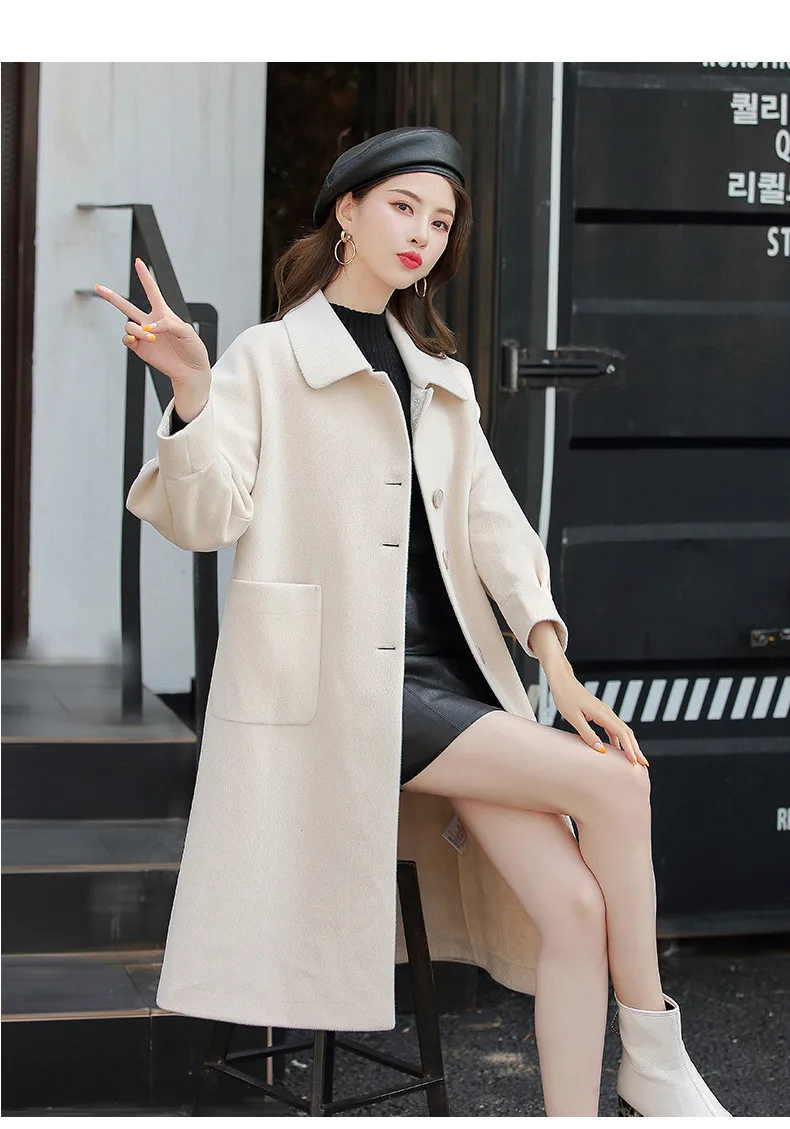 XJXKS модное однобортное Женское шерстяное пальто с отворотом 2019 осень зима нового размера плюс удобное кашемировое женское длинное пальто