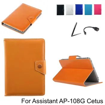 

For Assistant AP-108G Cetus 10.1 inch Tablet PU Leather Book Cover Magnetic Stand Case + Stylus Pen + OTG Cable